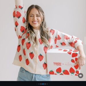 Smash + Tess Cream and Red Strawberry Cardigan Box Set M/L